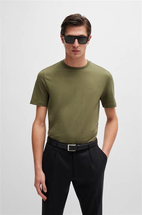 BOSS - Cotton-jersey T-shirt with rubber-print logo - Dark Green