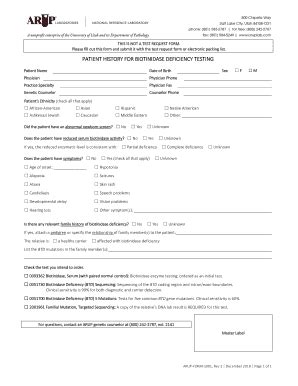 Fillable Online ARUP-FORM-1001 Biotinidase Patient History format-edits ...