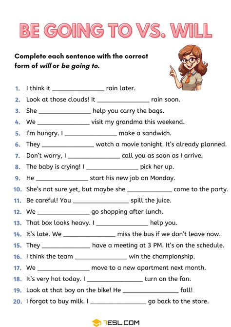 Will vs. Going to Worksheets: Comprehensive Exercises with Answers • 7ESL