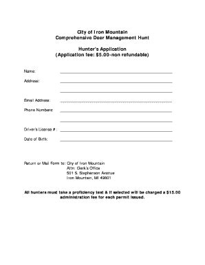 Fillable Online Deer Hunters Application - City of Iron Mountain Fax ...