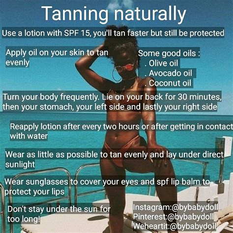 Pin by babydoll on My posts | Tanning tips, Tanning skin care, Natural tanning tips