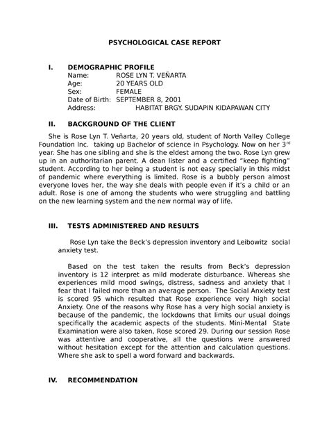 Clinical Psychology Case Report Example Pdf at Ronda Guzman blog