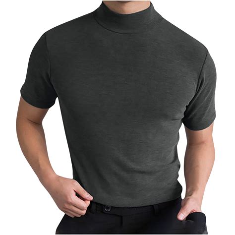 Dovford Men's Summer Mock Turtleneck T Shirt Solid High Collar Short ...