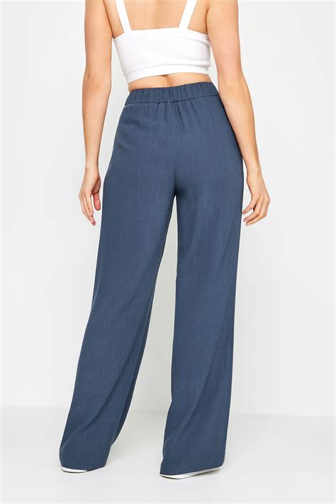 LTS Tall Womens Navy Blue Linen Wide Leg Trousers | Long Tall Sally