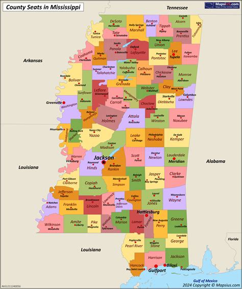 Mississippi County Map - List of counties in Mississippi - MapsiUS.com