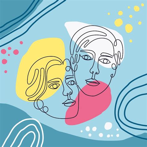 Retrato de linha contínua de duas mulheres alegres Estilo minimalista ...