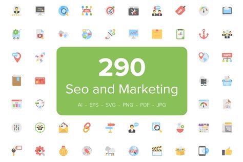 扁平化SEO市场营销图标 290 Flat Seo and Marketing Icons - 云瑞设计