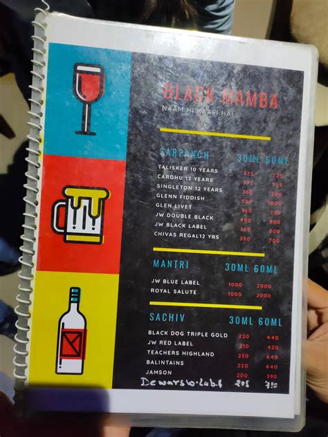 Menu at Black Mamba, Bhopal, 5FQ2+3J3