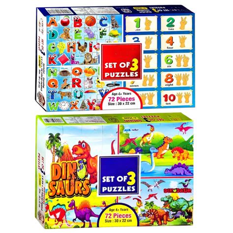 FunBlast Set of 6 Wooden Puzzle - ABC, 123, Fruits, Numbers, Animals ...