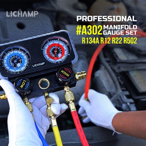 Buy Lichamp AC Gauges, A/C Manifold Gauge Set for R134a R22 R12 R502, Professional #A302 Online ...