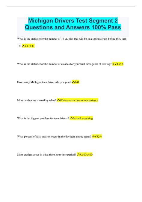 Michigan Drivers Test Segment 2 Questions and Answers 100% Pass ...