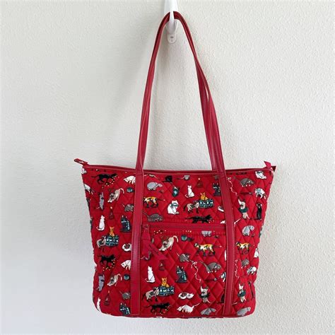 Vera bradley holiday cats trimmed small vera tote bag purse – Artofit