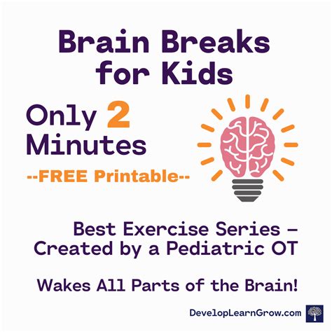 2 Minute Brain Breaks for Kids to Increase Attention - FREE Printable ...