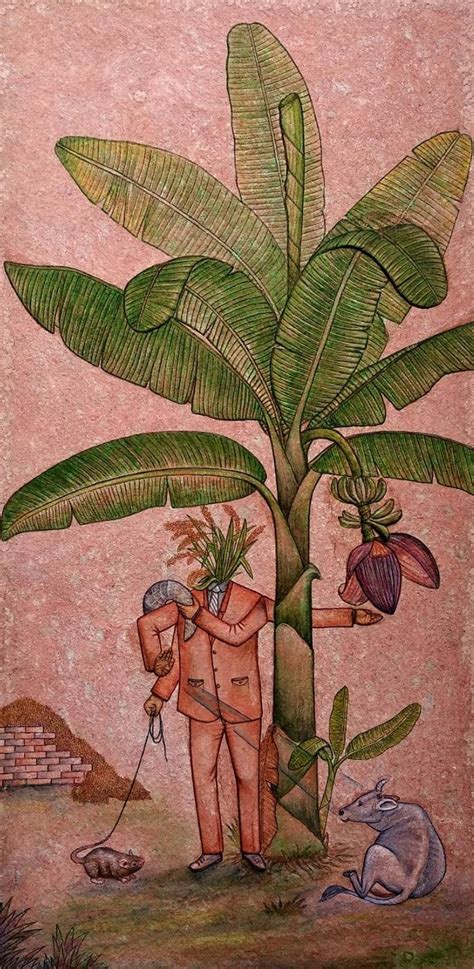 "Tree As A Metaphor 2": Light Brown Mixed Media Painting by Bibhu Nath ...