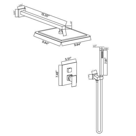 Buy Square, wall-mounted fixed rain shower faucet, handheld shower ...