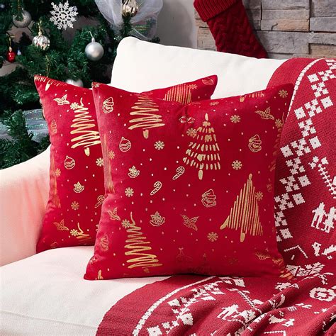 Amazon.com: Topfinel Red and Gold Christmas Pillows Decorative Throw ...