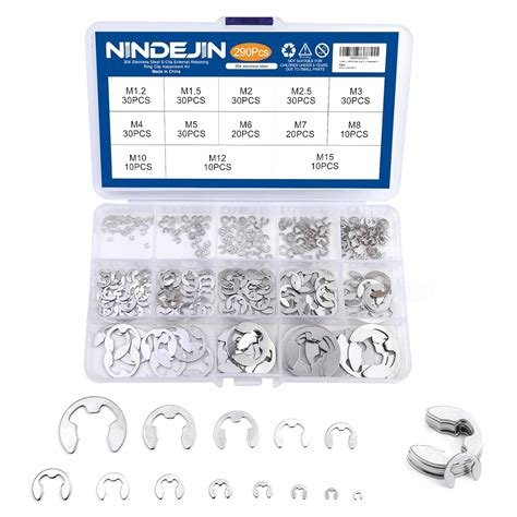 NINDEJIN E-Clip Retaining Rings Assortment Set, 304 Stainless Steel ...