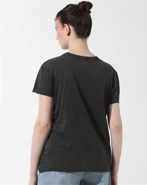 Black Graphic Print Washed T-shirt