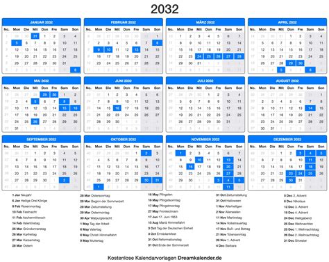 Kalender 2032