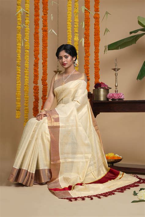 Teejh Achankovil Kerala Tissue Maroon Saree