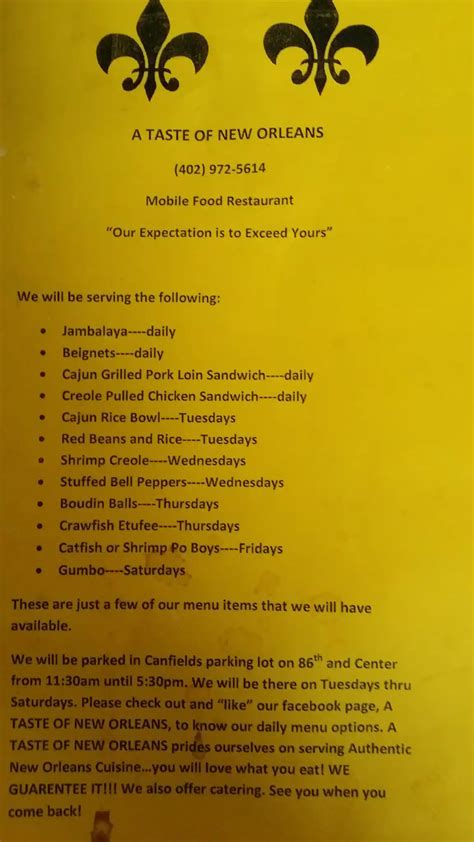 A Taste of New Orleans Menu, Menu for A Taste of New Orleans, Southwest Omaha, Omaha ... - what is taste of new orleans