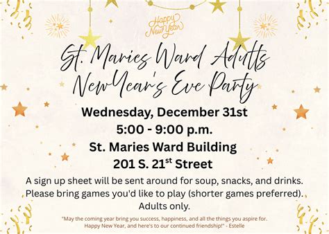 St. Maries Ward Adults NYE Party, The Church of Jesus Christ of Latter ...