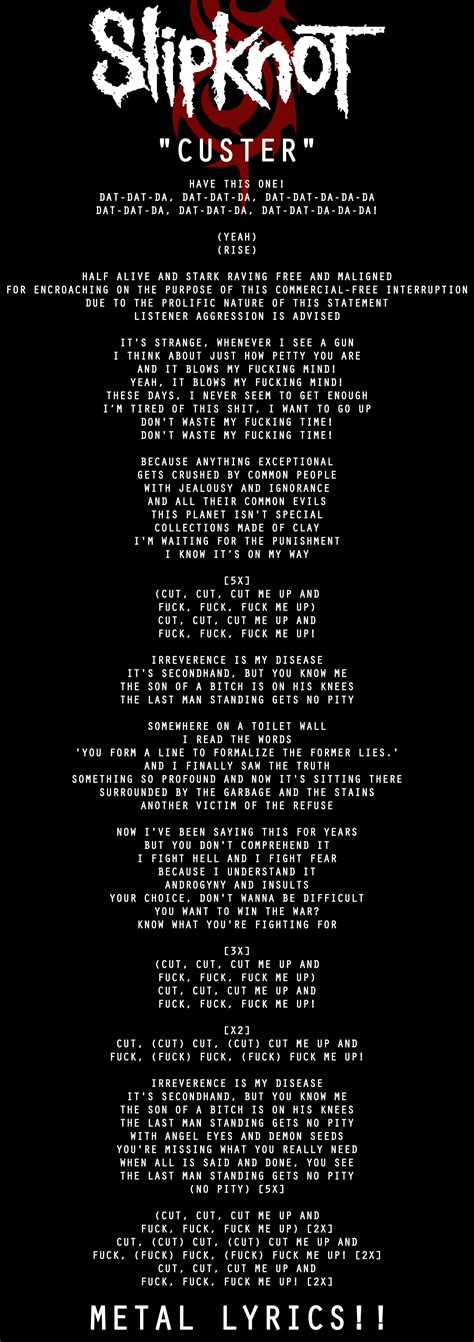 SLIPKNOT - Custer - Metal Lyrics !!! #MetalLyrics | Slipknot lyrics ...