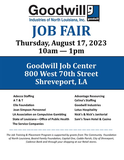 Goodwill Job Fair - 08/17/2023 - Shreveport - Longview - Jean Simpson ...