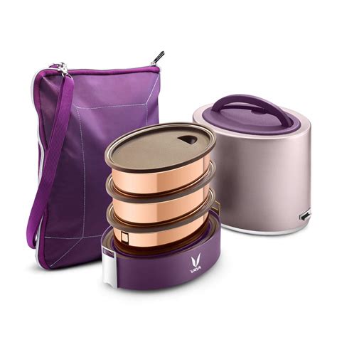 VAYA TYFFYN Purple Copper-Finished Stainless Steel Lunch Box with ...