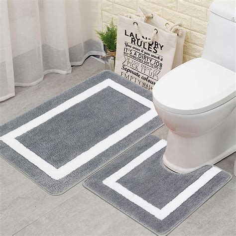 Famibay Bath Mat Sets 2 Piece Washable Bathroom Mat and Pedestal Set ...