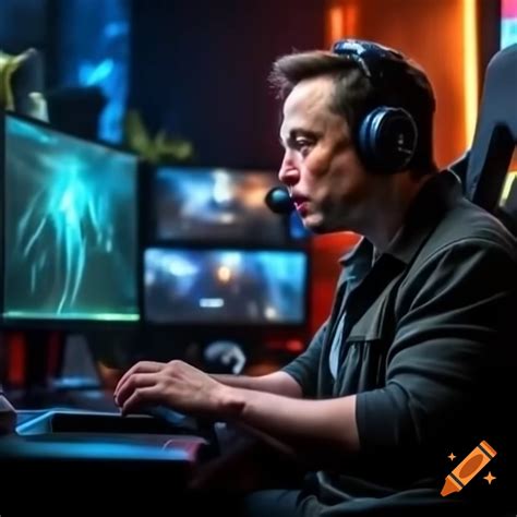 Elon musk gaming on a computer playing diablo 4 on Craiyon