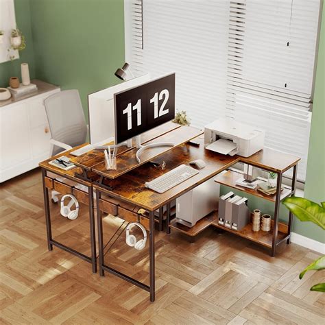 Buy ODK L Shaped Desk with Storage Shelves, 48 inch Corner Desk for ...