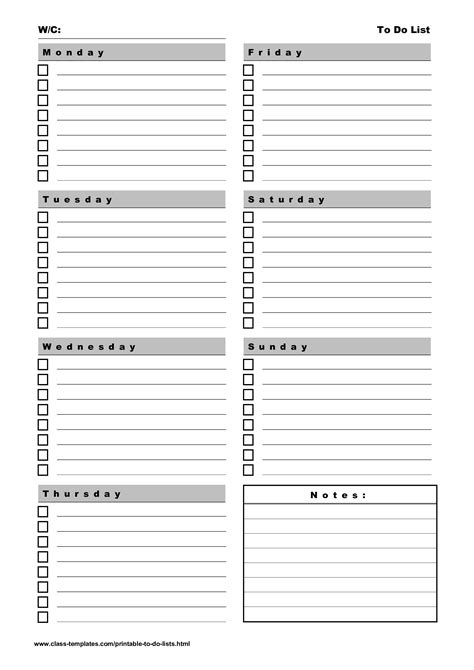 Printable To-Do List 7 days a week portrait | Templates at ...
