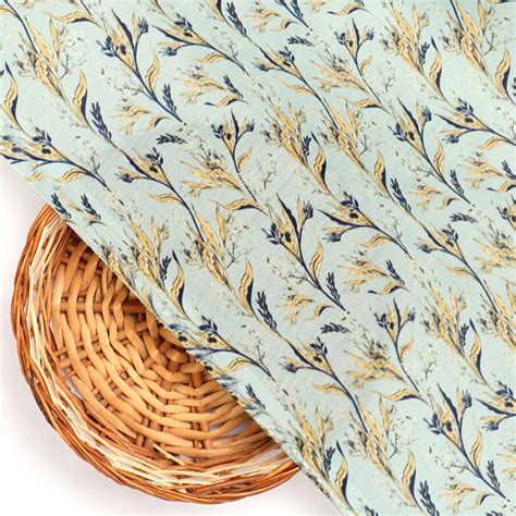 Digital Printed Muslin Fabric Light Blue Yellow Floral Unstitched ...