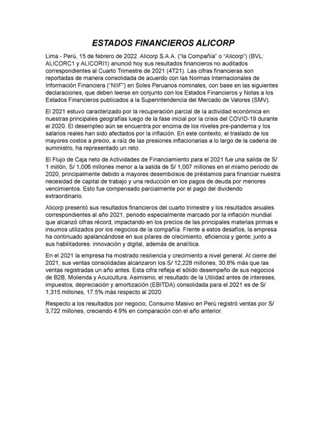 Estados Financieros Alicorp - ESTADOS FINANCIEROS ALICORP Lima - Perú ...