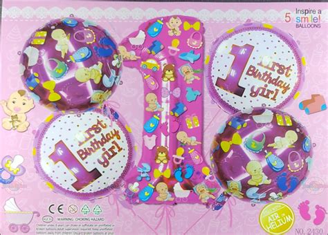 First Birthday Girl Foil Balloon Set - 5 pcs set - Pink – Jack&Jinn