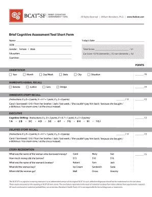 The BCAT Brief Cognitive Assessment Tool Short Form - Fill and Sign ...