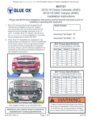 Fillable Online Installation Instructions - Blue Ox Fax Email Print ...