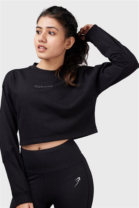 Buy Fuaark Signature Oversized Cropped Sweatshirt Black | Oversized Fit ...