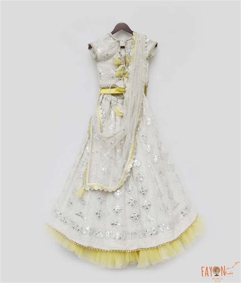 Shop Off White Gota Embroidery Lehenga with Choli Boti Net Dupatta for ...