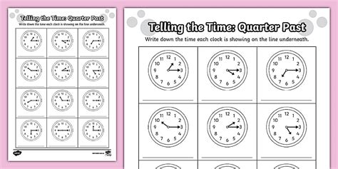 Telling the Time: Quarter Past Worksheet (teacher made)