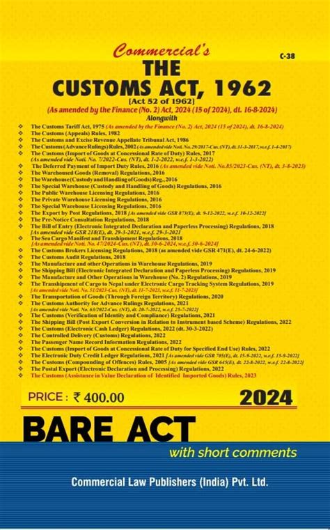 Buy The Customs Act, 1962 (As Amended by The Finance (No.2) Act, 2024 ...