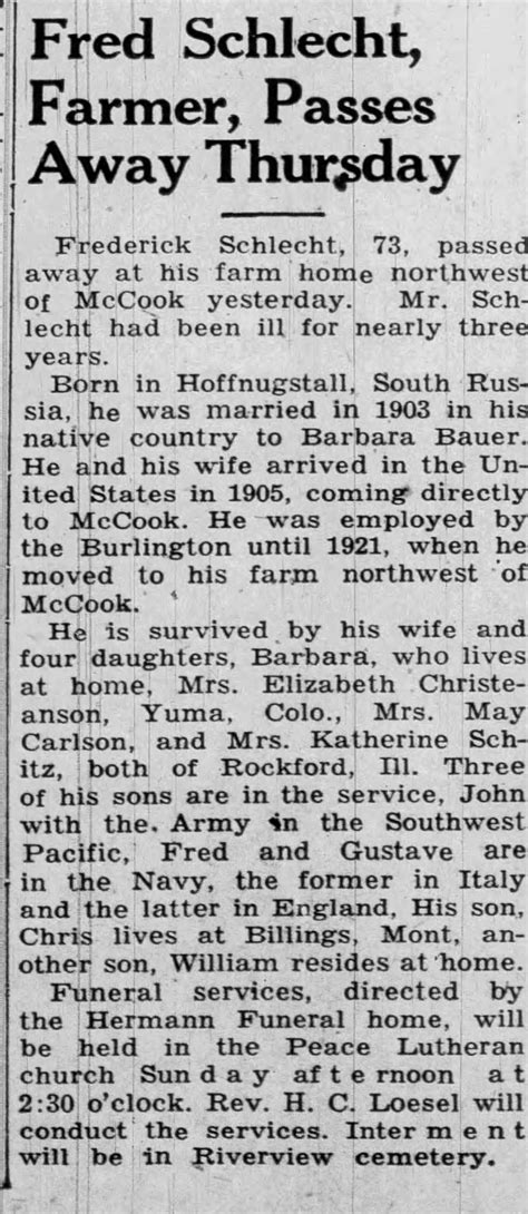 Obituary for Fred Schlecht (Aged 73) - Newspapers.com™