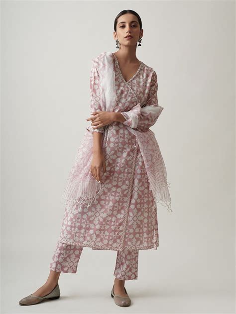 Buy Light Pink Hand Block Printed Cotton Suit - Set of 3 | TAID503 ...