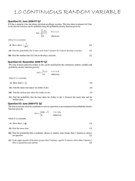 Image result for Continuous Random Variable PDF