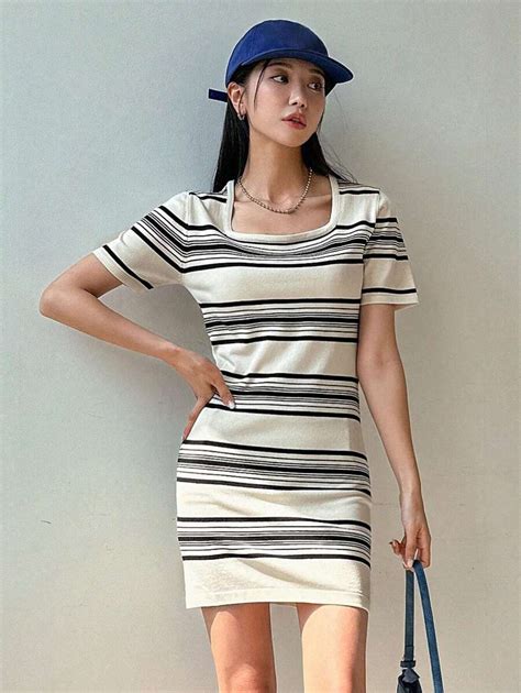 DAZY Striped Print Square Neck Dress Sundress,Mini Dress | SHEIN USA