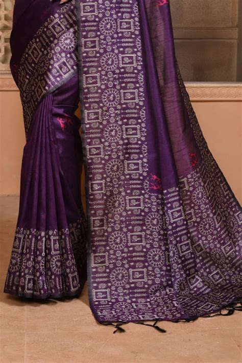 Buy Purple Raw Silk Saree With Blouse Piece 30799 Online | Karagiri