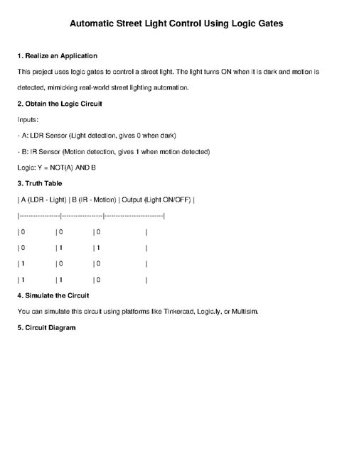 Automatic Street Light Control Project Report Using Logic Gates - Studocu