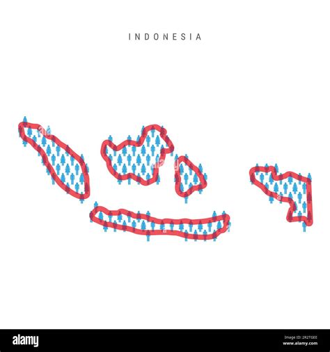 Indonesia population map. Stick figures Indonesian people map with bold red translucent country ...