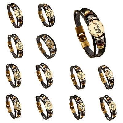 Buy Vintage Leather Bracelet 12 Constellation Leather Bracelet Men's ...